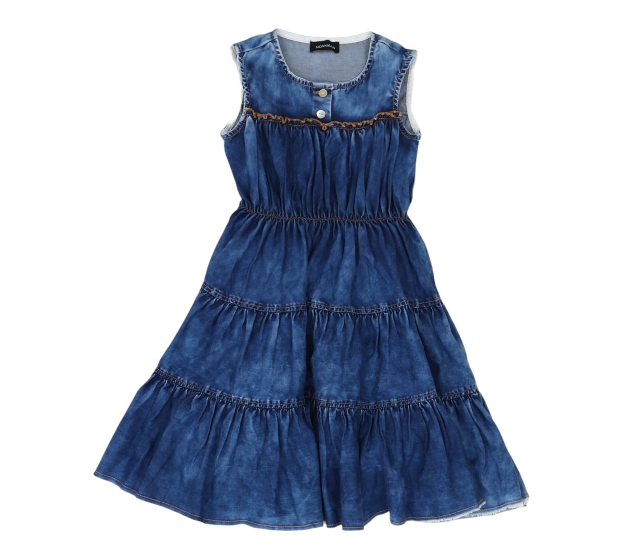 Monnalisa Abito Giromanica Tinta Unita In Denim per Bambina 495904 BLU MONNALISA 