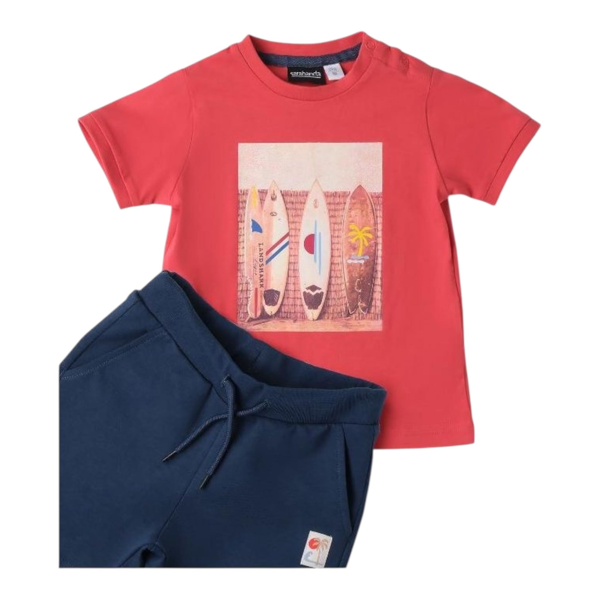 Sarabanda Completo 2 Pezzi T-Shirt-Bermuda Bicolore per Neonato 0B163N BIANCO/ROSSO SARABANDA 