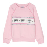 Chiara Ferragni Einfarbiges Rundhals-Sweatshirt mit rosa Aufdruck für Mädchen