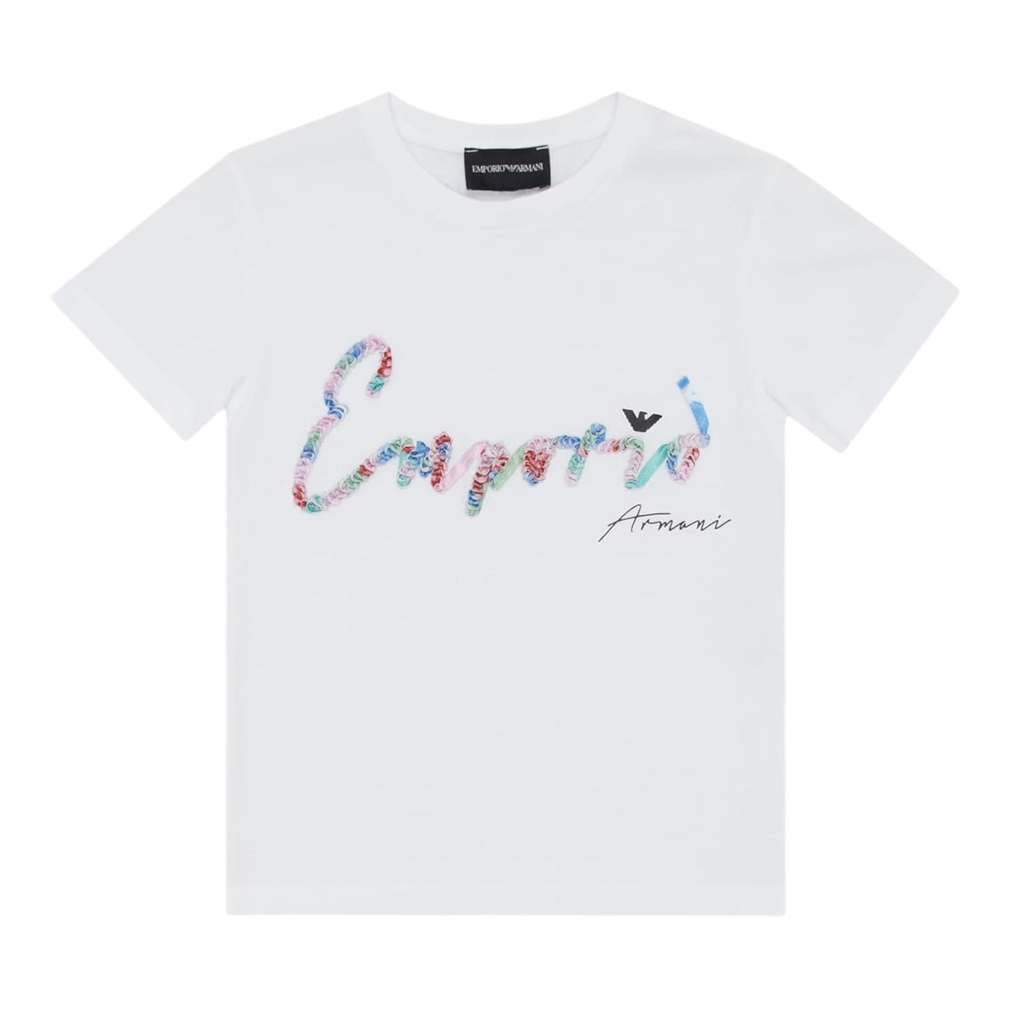 Emporio Armani T-Shirt Girocollo Tinta Unita con Logo per Bambina 3R3T7P BIANCO EMPORIO ARMANI 