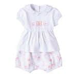 Minibanda Completo 2 Pezzi Short-T-Shirt Tinta Unita con Stampa Farfalle per Neonata 3B760 BIANCO MINIBANDA 