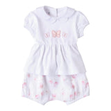 Minibanda Completo 2 Pezzi Short-T-Shirt Tinta Unita con Stampa Farfalle per Neonata 3B760 BIANCO MINIBANDA 