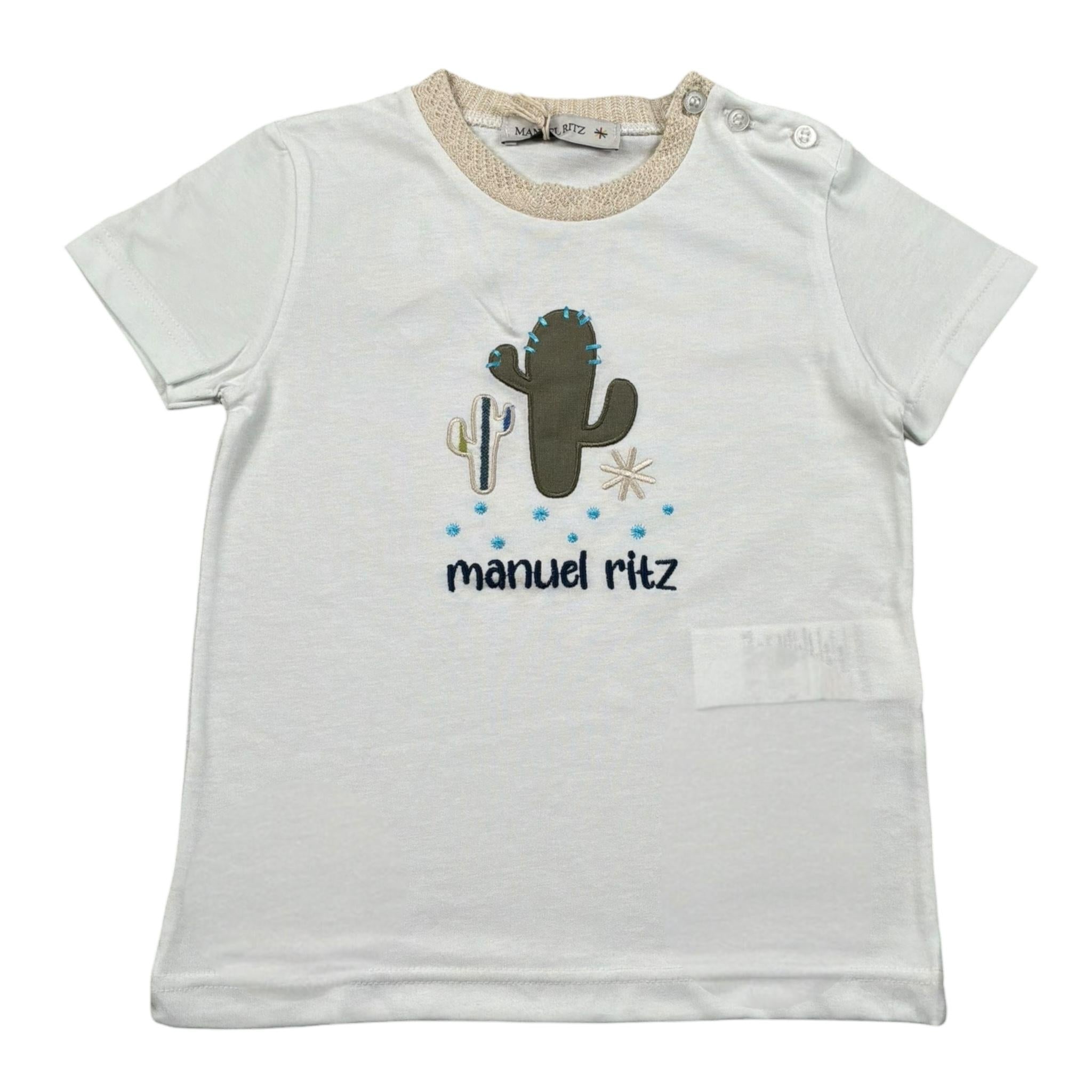 Manuel Ritz T-Shirt Girocollo Tinta Unita con Ricamo per Neonato MR3117NX BIANCO MANUEL RITZ 