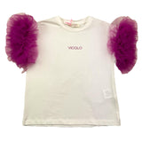 Vicolo Einfarbiges T-Shirt mit Rundhalsausschnitt und weißen Tüllärmeln für Mädchen