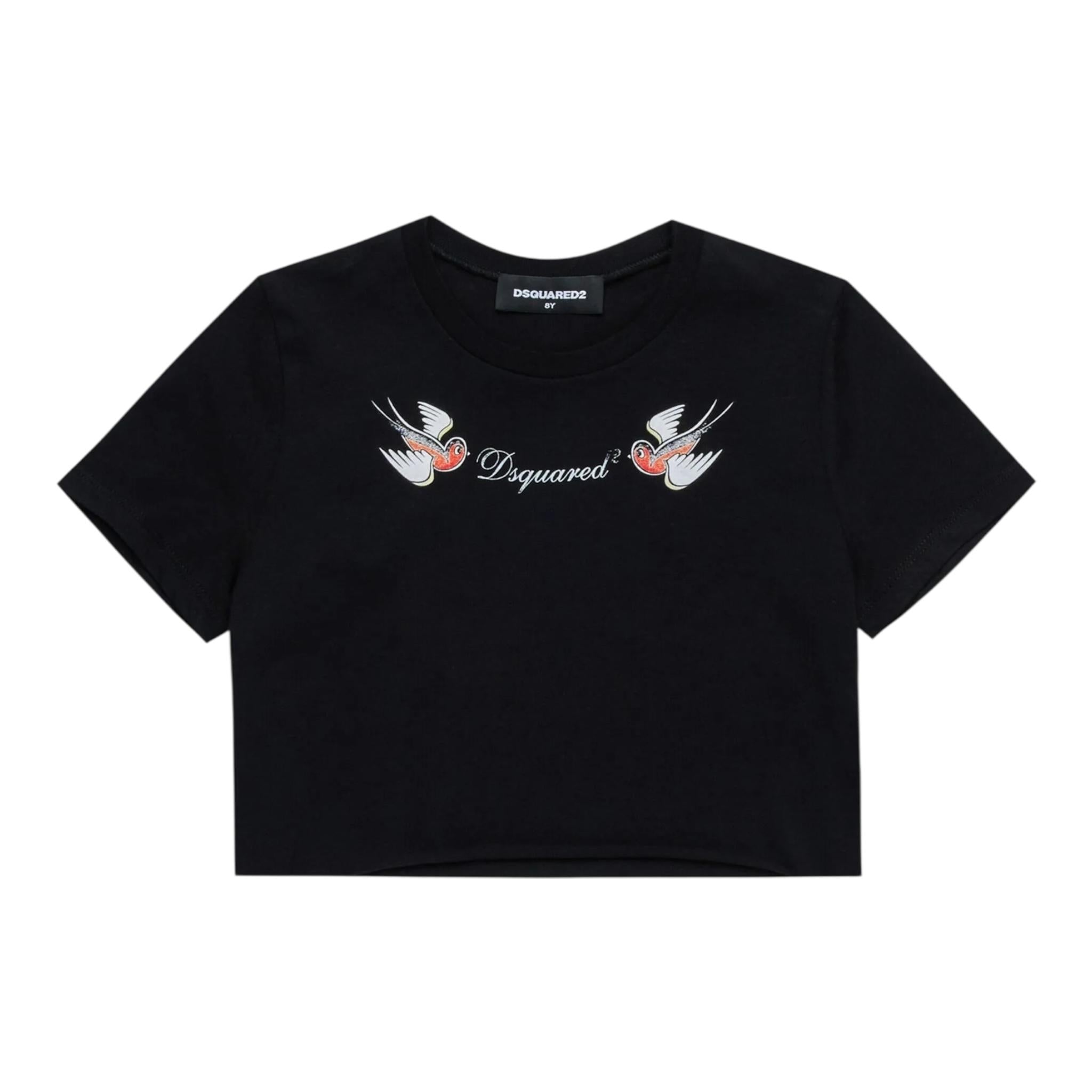 Dsquared2 T-Shirt Girocollo Tinta Unita con Logo per Bambina DQ2729 NERO DSQUARED2 