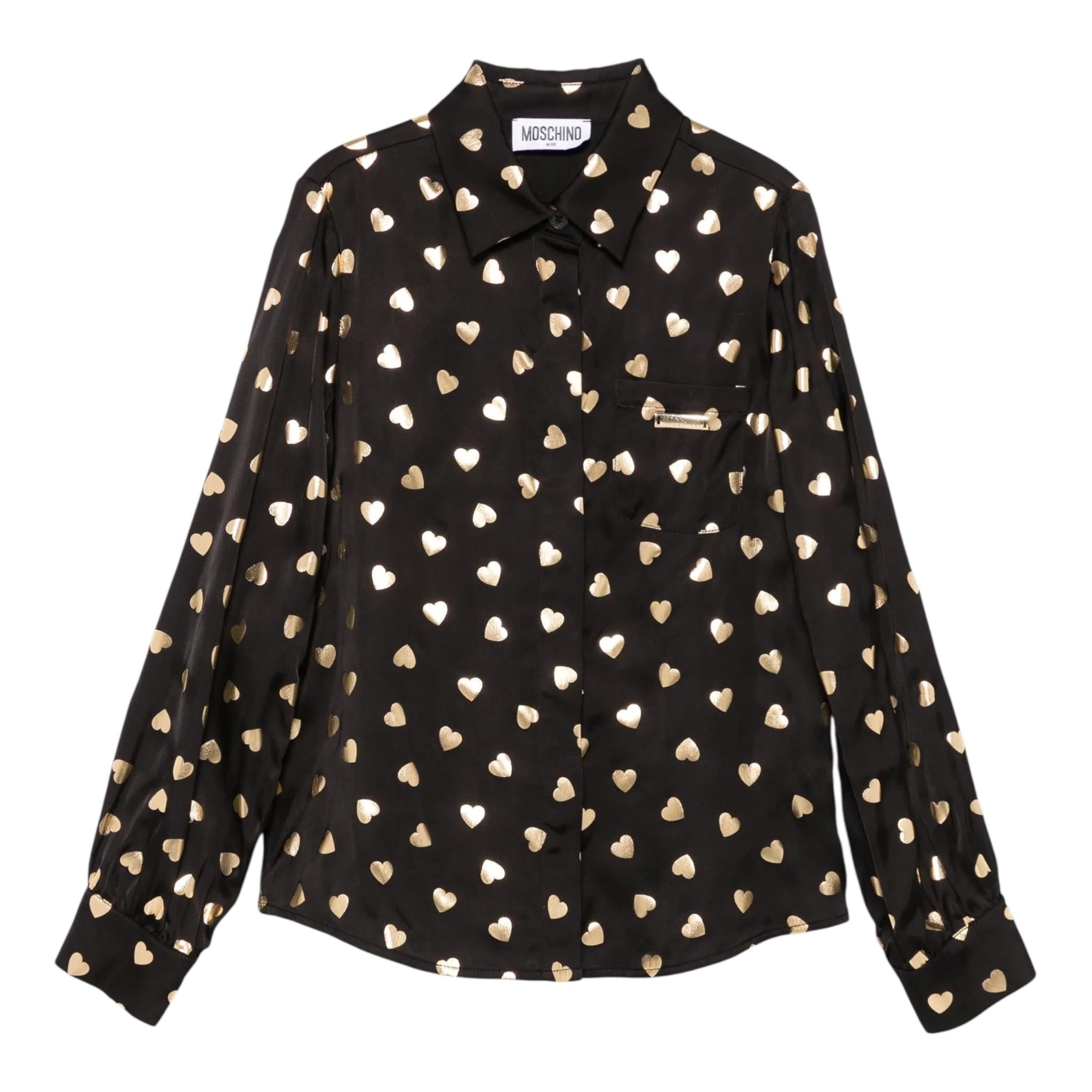 MOSCHINO camicia manica lunga tinta unita con stampe cuoricini Nero per Bambina HDC01WX NERO MOSCHINO 