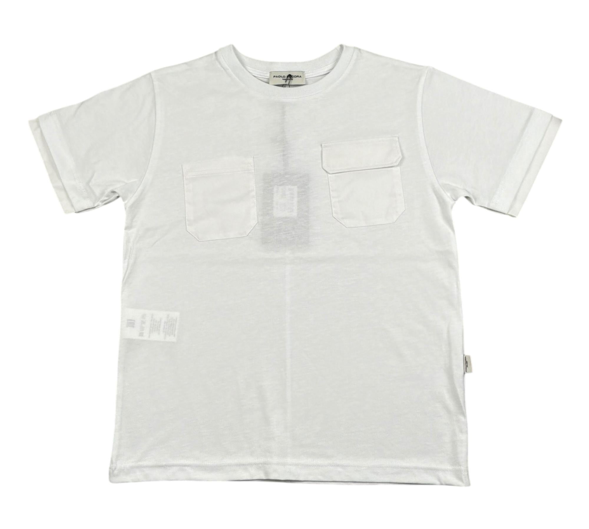 Paolo Pecora T-Shirt Girocollo Tinta Unita con Taschini per Bambino PP4351 BIANCO PAOLO PECORA 