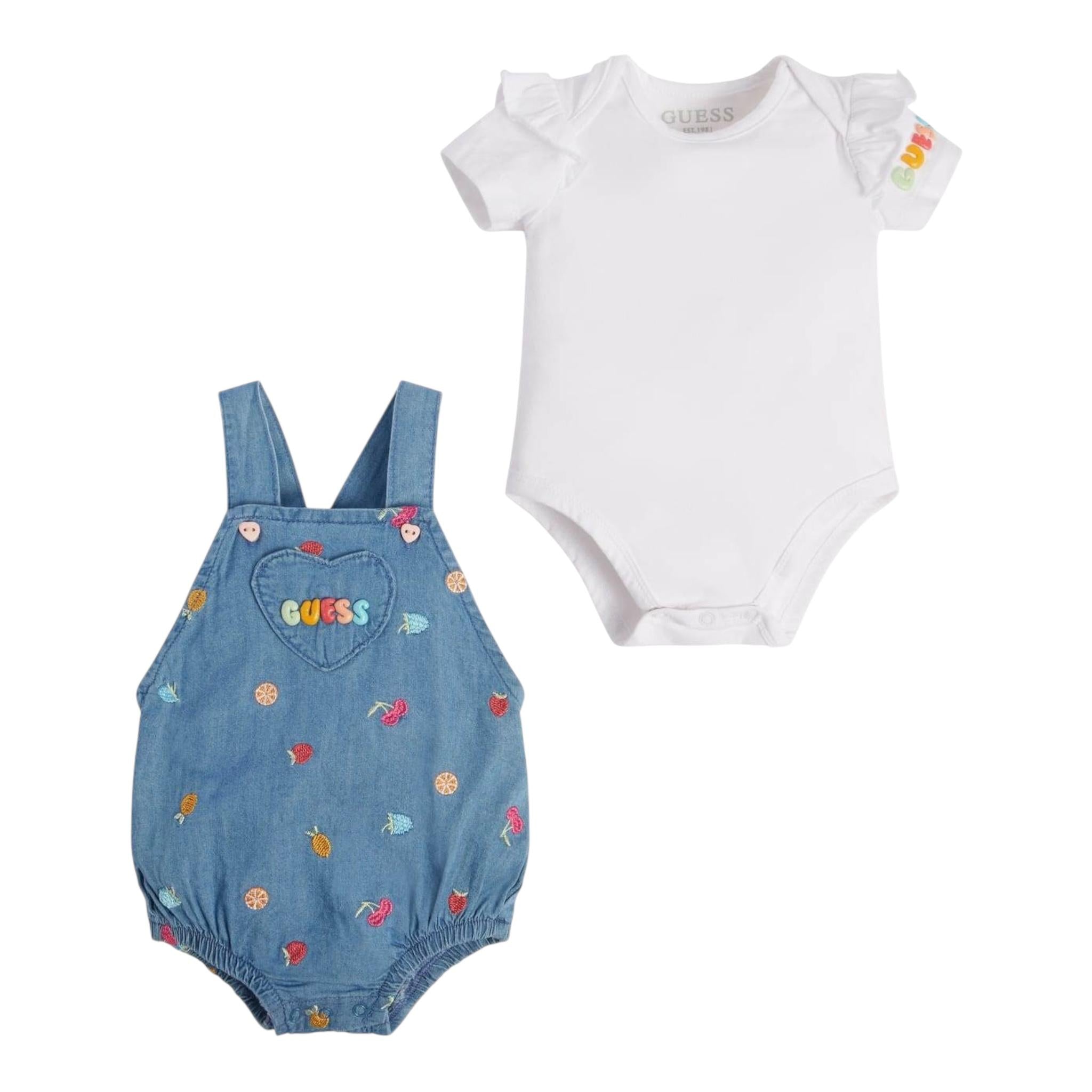 Guess Completo 2 Pezzi Body-Pagliaccetto per Neonata S3GG00K6YW0 BIANCO/AZZURRO GUESS 