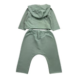 TEDDY E MINOU Completo 2pz feelpa tinta unita con bottoni e cappuccio-pantalone Verde per Neonato I24CP033M7015 VERDE TEDDY E MINOU 