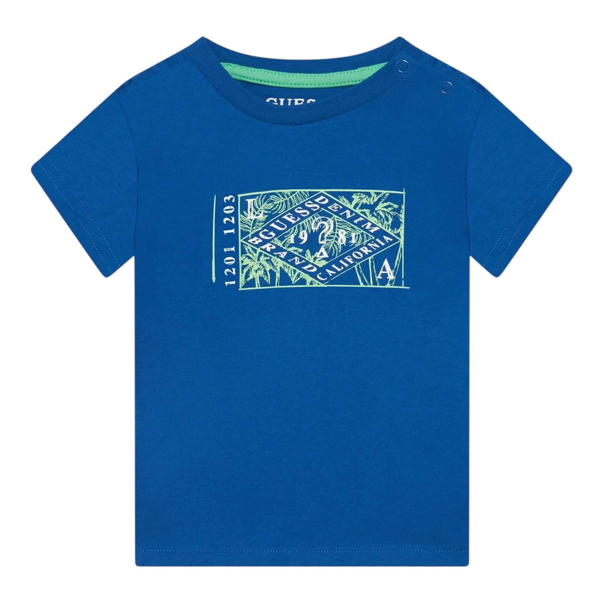 Guess T-Shirt Gircollo Tinta Unita con Stampa per Neonato I2GI06K8HM0 BLU GUESS 