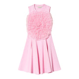 Twinset Einfarbiges Ärmelloses Kleid mit rosa Tüll-Applikation für Mädchen