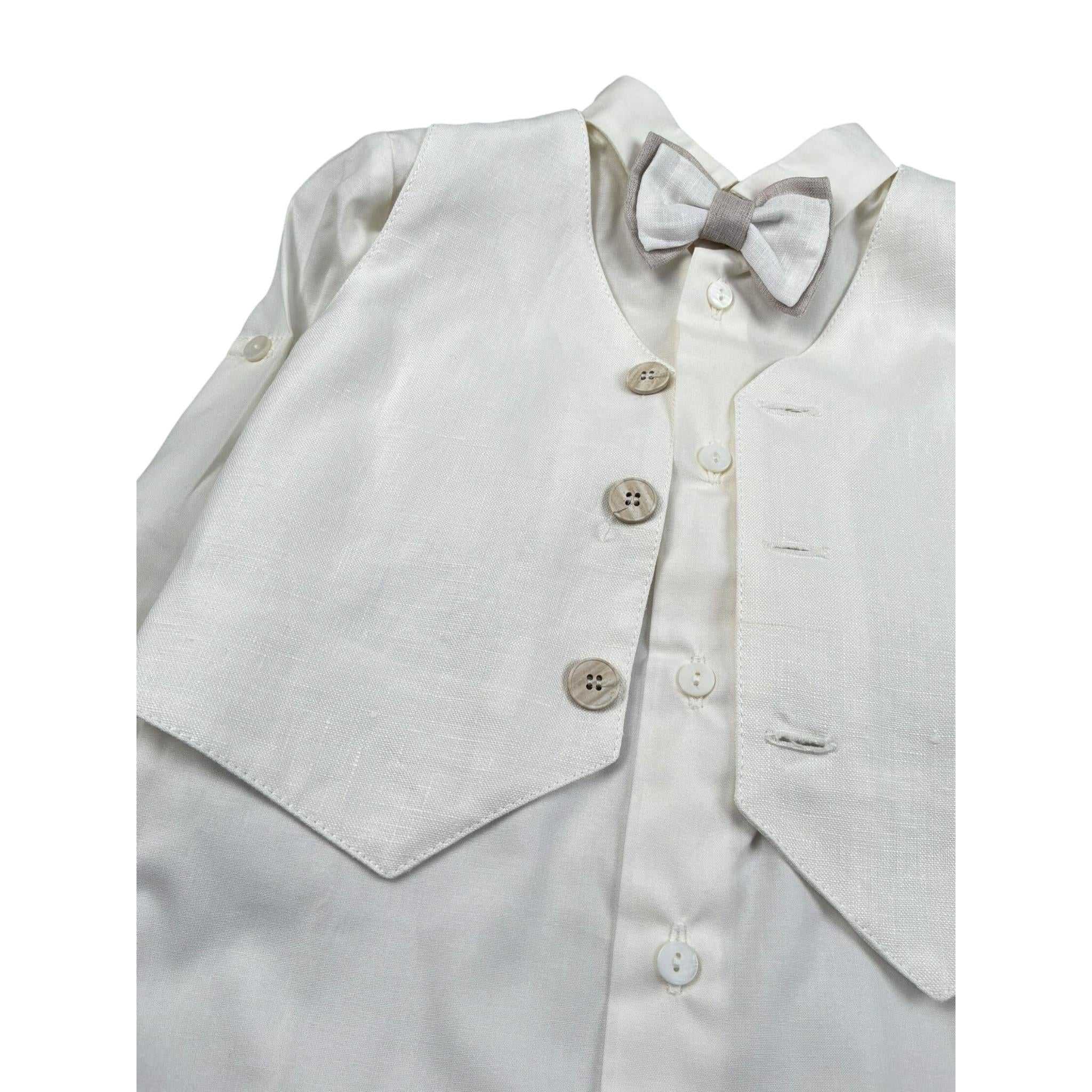 Pure Firenze Completo 4 Pezzi Camicia-Gilet-Bermuda-Papillon per Neonato 11088 PANNA PURE FIRENZE 