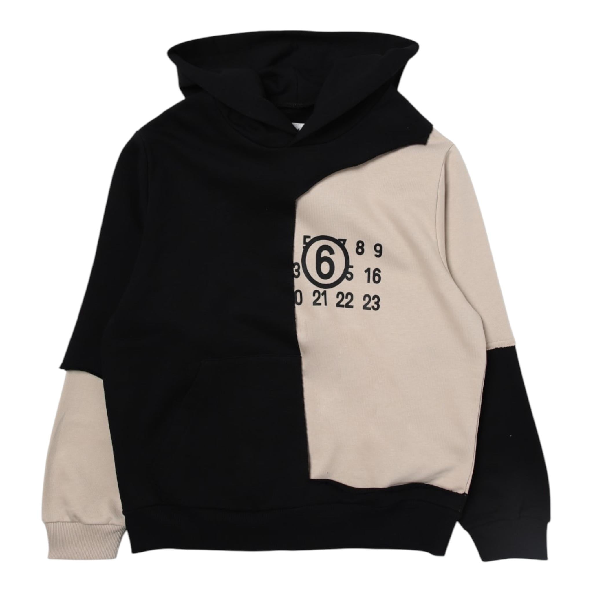 MAISON MARGIELA felpa bicolore con stampa e cappuccio Nero/beige per Bambino M60679 NERO/BEIGE MAISON MARGIELA 