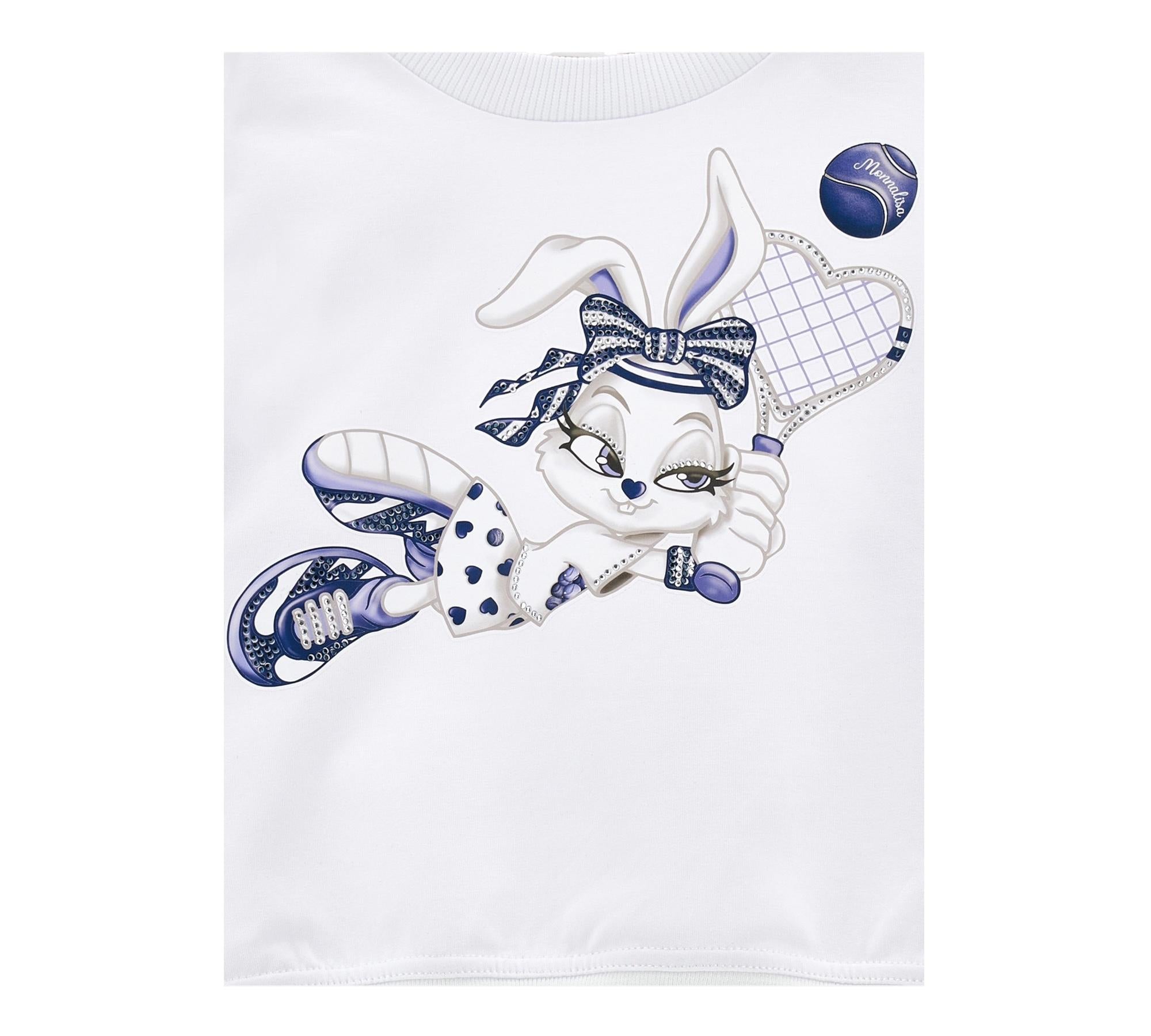 Monnalisa Felpa Chiusa Girocollo Tinta Unita con Stampa per Bambina 19E614 BIANCO MONNALISA 