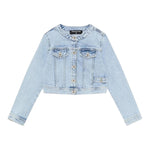 Patrizia Pepe Giubbino In Denim tinta unita con Bottoni Azzurro per Bambina 7O0038X AZZURRO PATRIZIA PEPE 