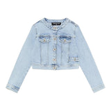 Patrizia Pepe Giubbino In Denim tinta unita con Bottoni Azzurro per Bambina 7O0038X AZZURRO PATRIZIA PEPE 