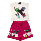 Diadora Complete 2-teiliges T-Shirt-Shorts, zweifarbig, Weiß/Fuchsia, für Baby-Mädchen