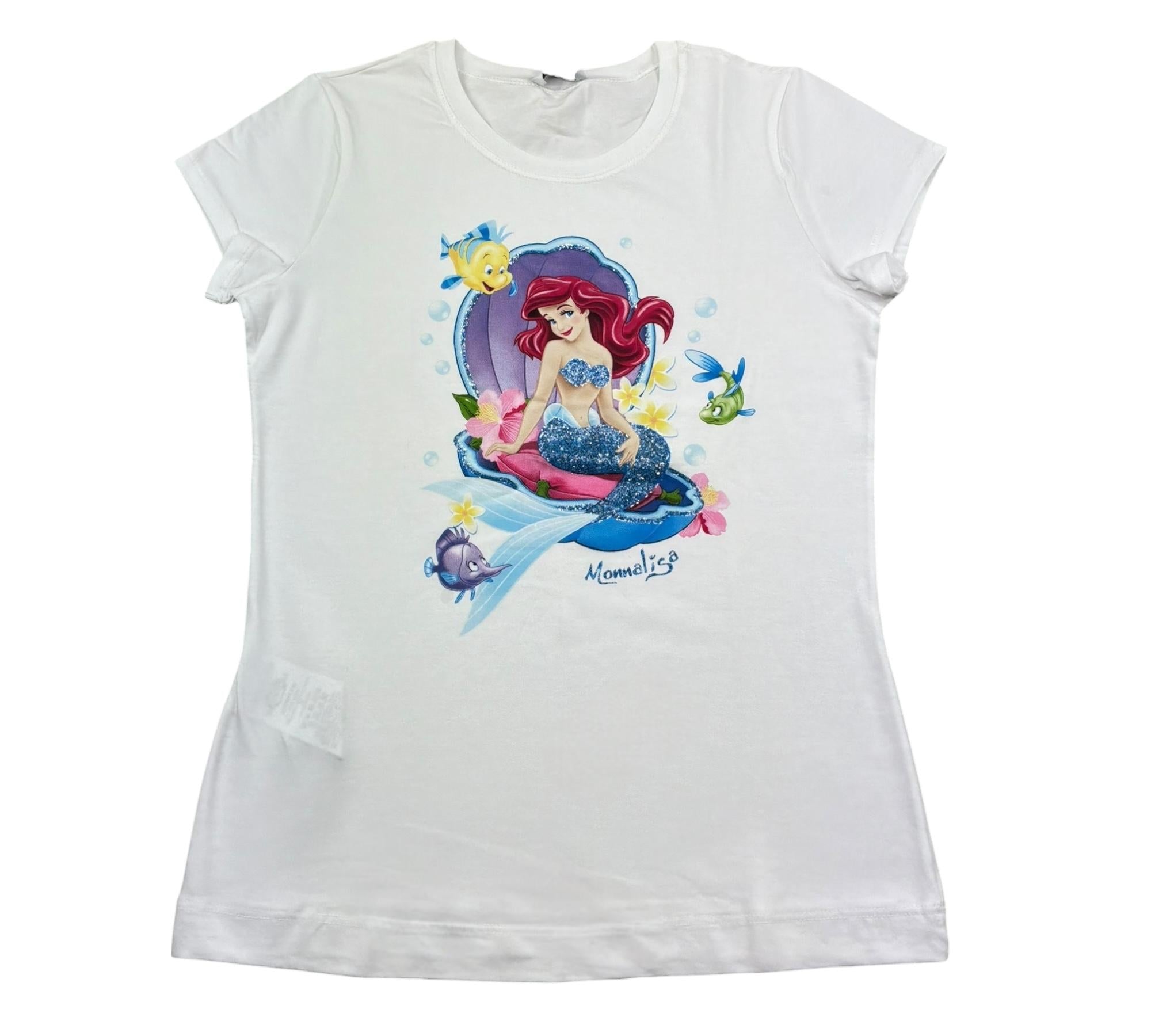 Monnalisa T-Shirt Girocollo Tinta Unita con Stampa Ariel per Bambina 113628P9 BIANCO MONNALISA 