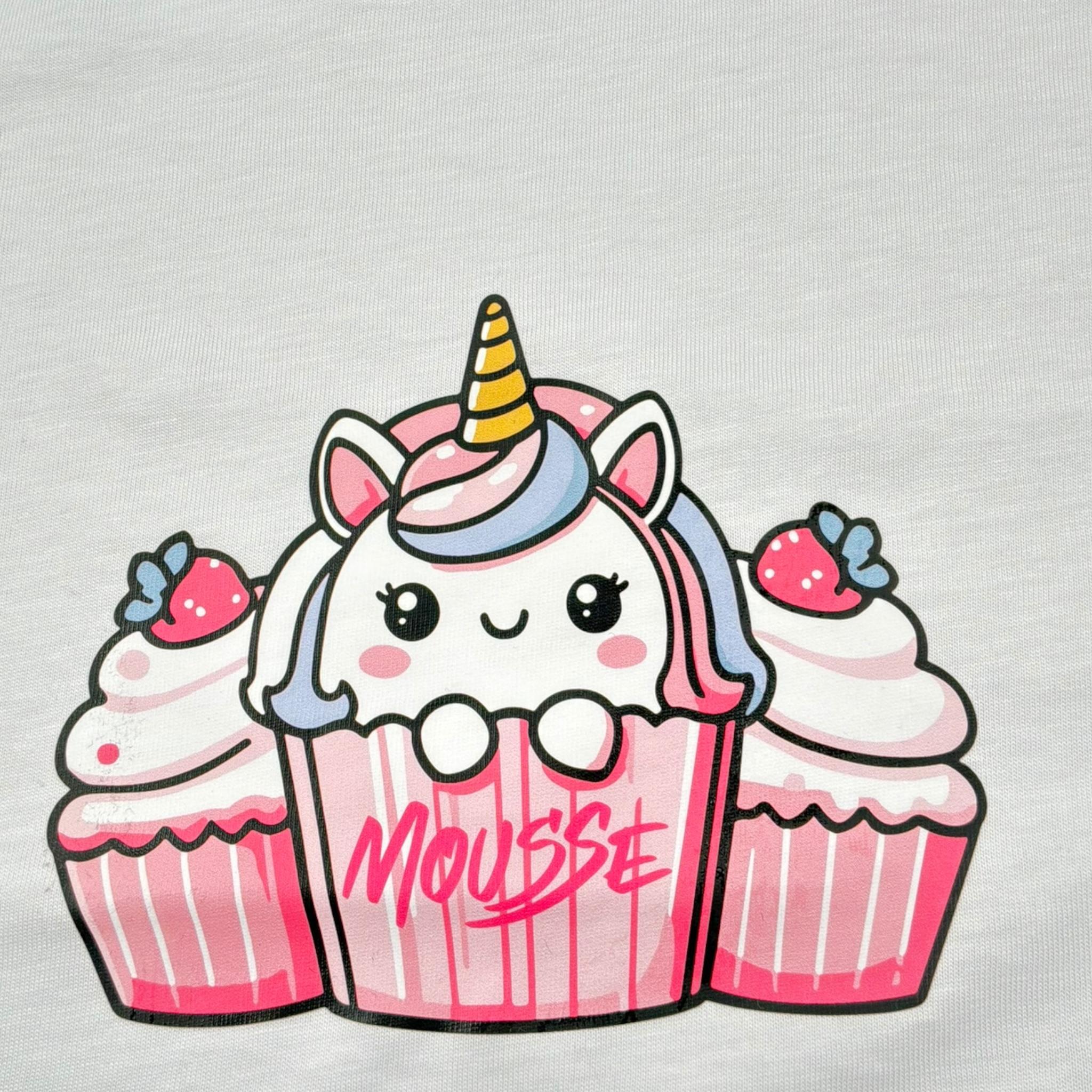 Mousse T-Shirt Girocollo Tinta Unita con Stampa per Bambina UNILEOO BIANCO MOUSSE 