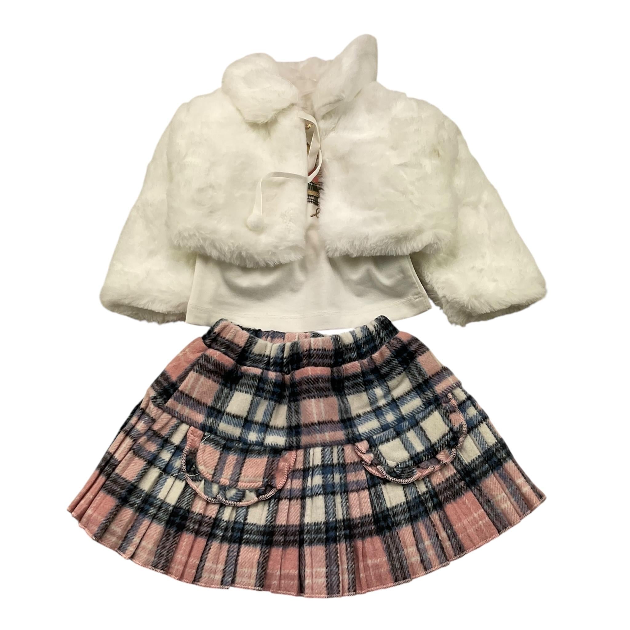 SWEET JUNIOR completo 3 pezzi pelliccia-shirt-gonna Panna per Neonata AR865 PANNA SWEET JUNIOR 