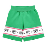Chiara Ferragni Einfarbige Shorts mit Print und elastischer Taille Grün für Mädchen