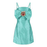 Odi Et Amo – Einfarbiges Spaghettiträgerkleid mit Rückenausschnitt und grüner Applikation für Mädchen