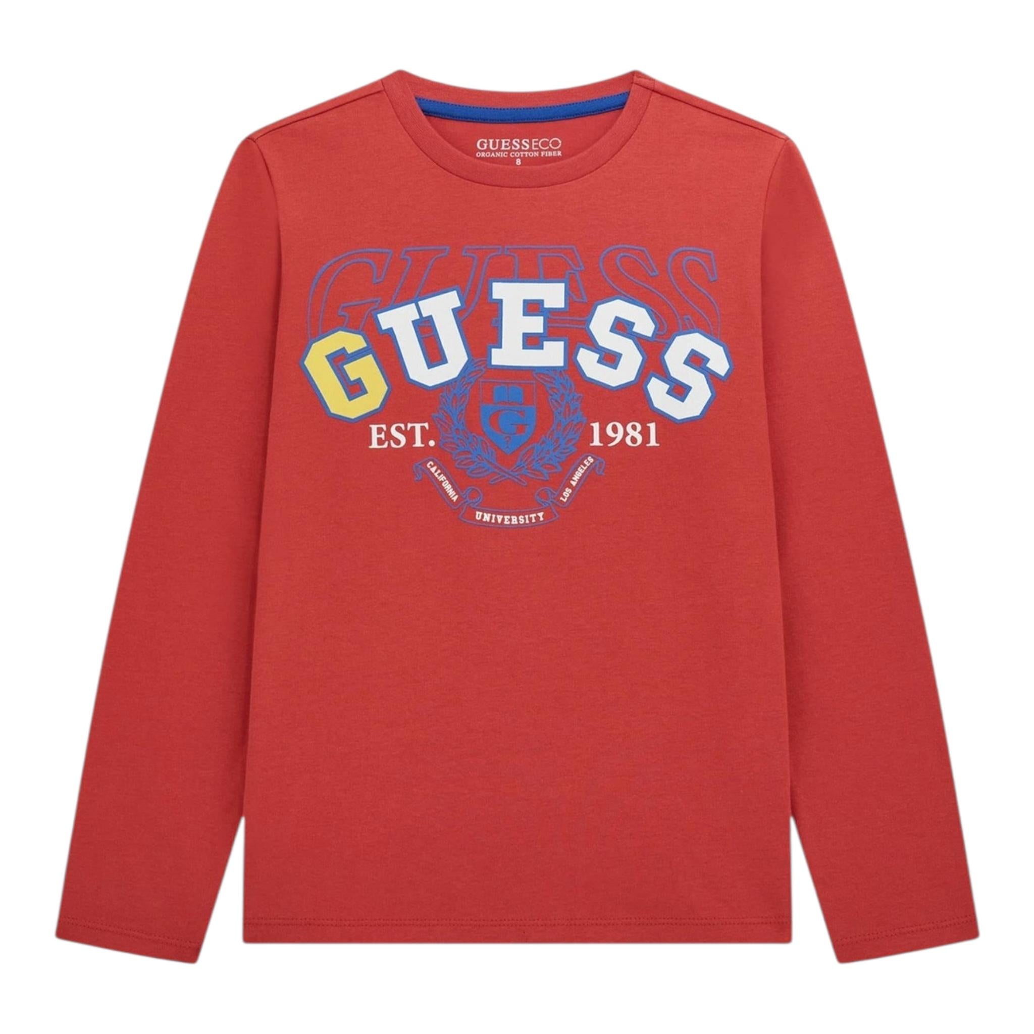 Guess Shirt Girocollo Tinta Unita con Stampa per Neonato N5RI01K8HM4 ROSSO GUESS 