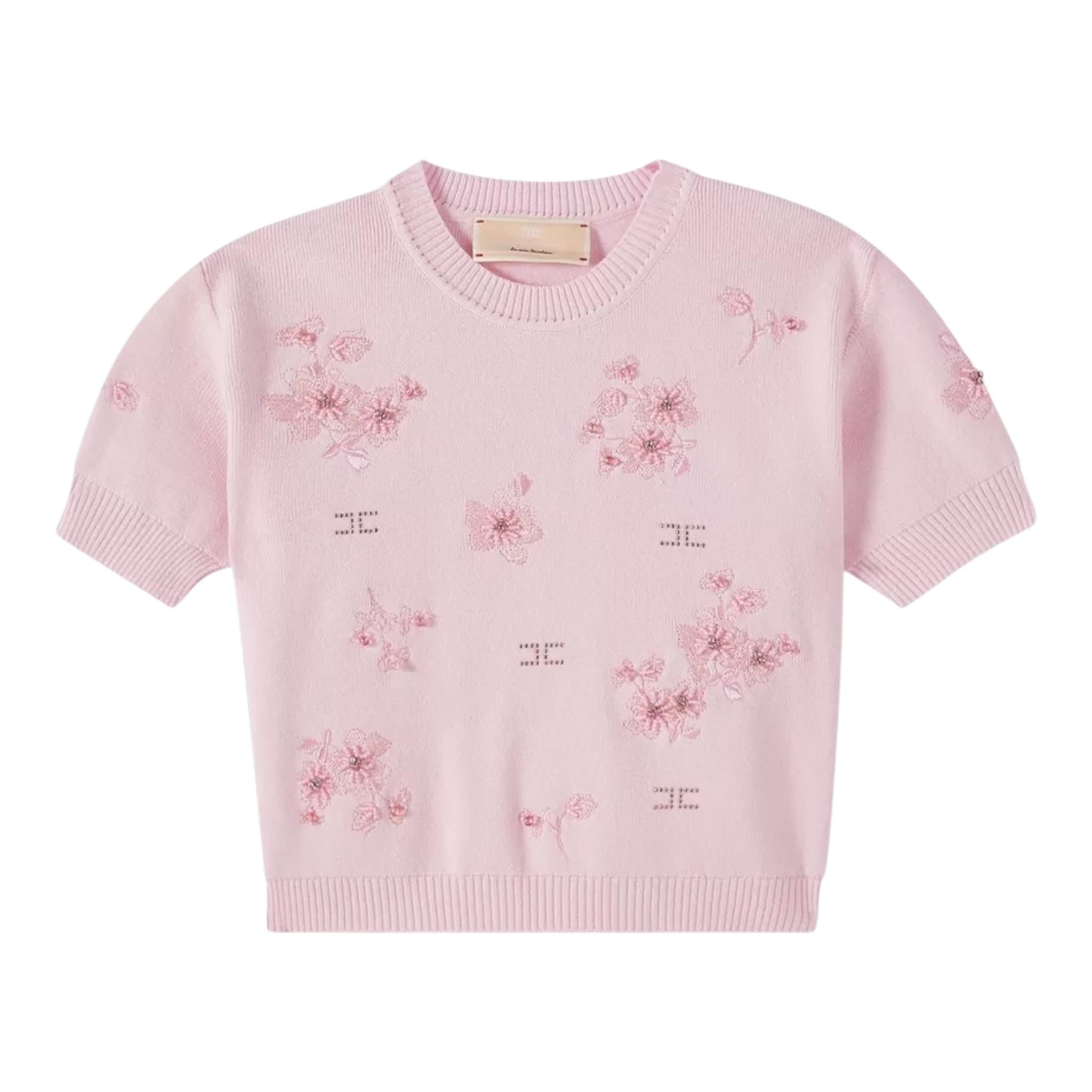 Elisabetta Franchi T-Shirt In Maglia Girocollo Tinta Unita per Bambina EFMA158 ROSA ELISABETTA FRANCHI 