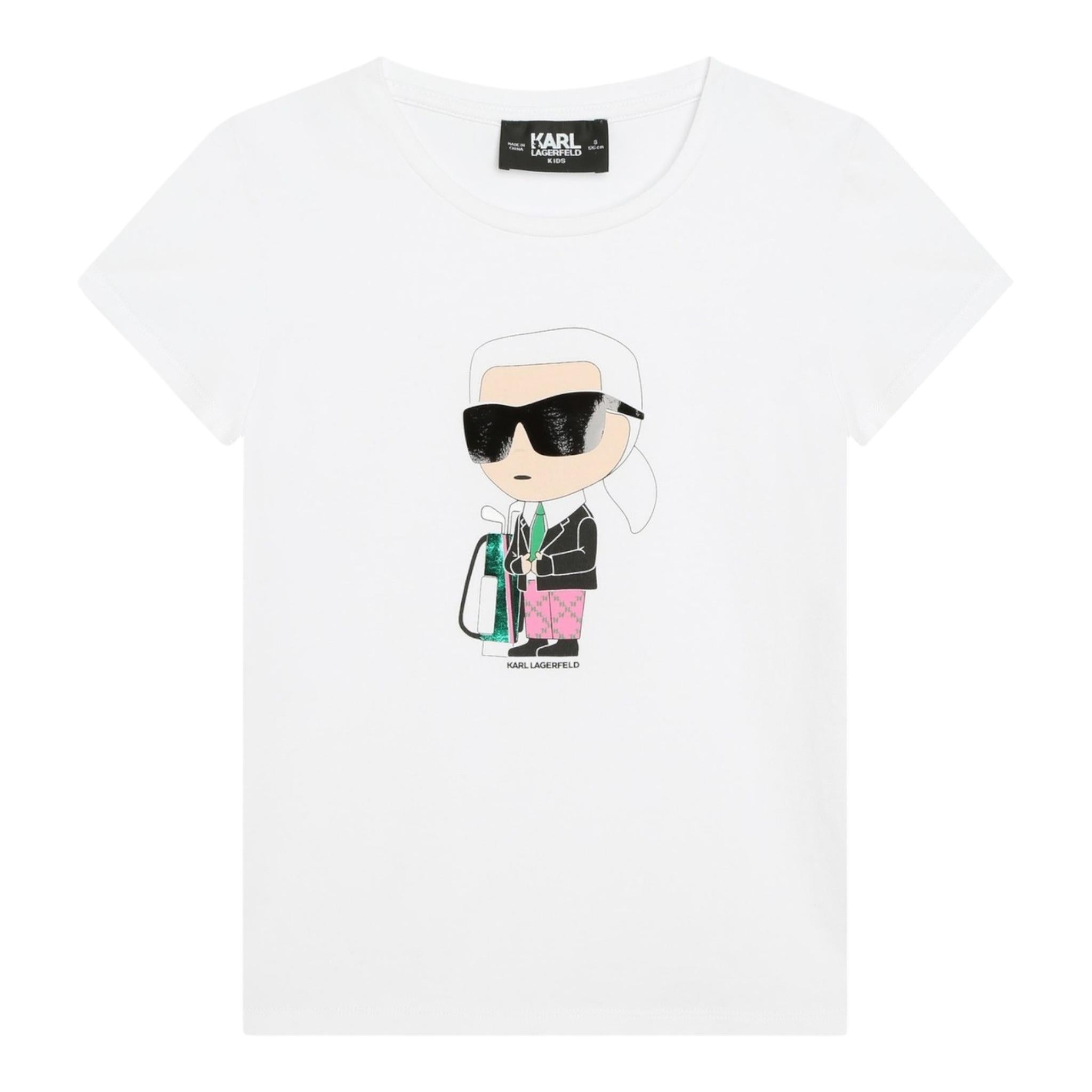 KARL LAGERFELD t-shirt girocollo tinta unita con stampa in contrasto Bianco per Bambina Z30111 BIANCO KARL LAGERFELD 