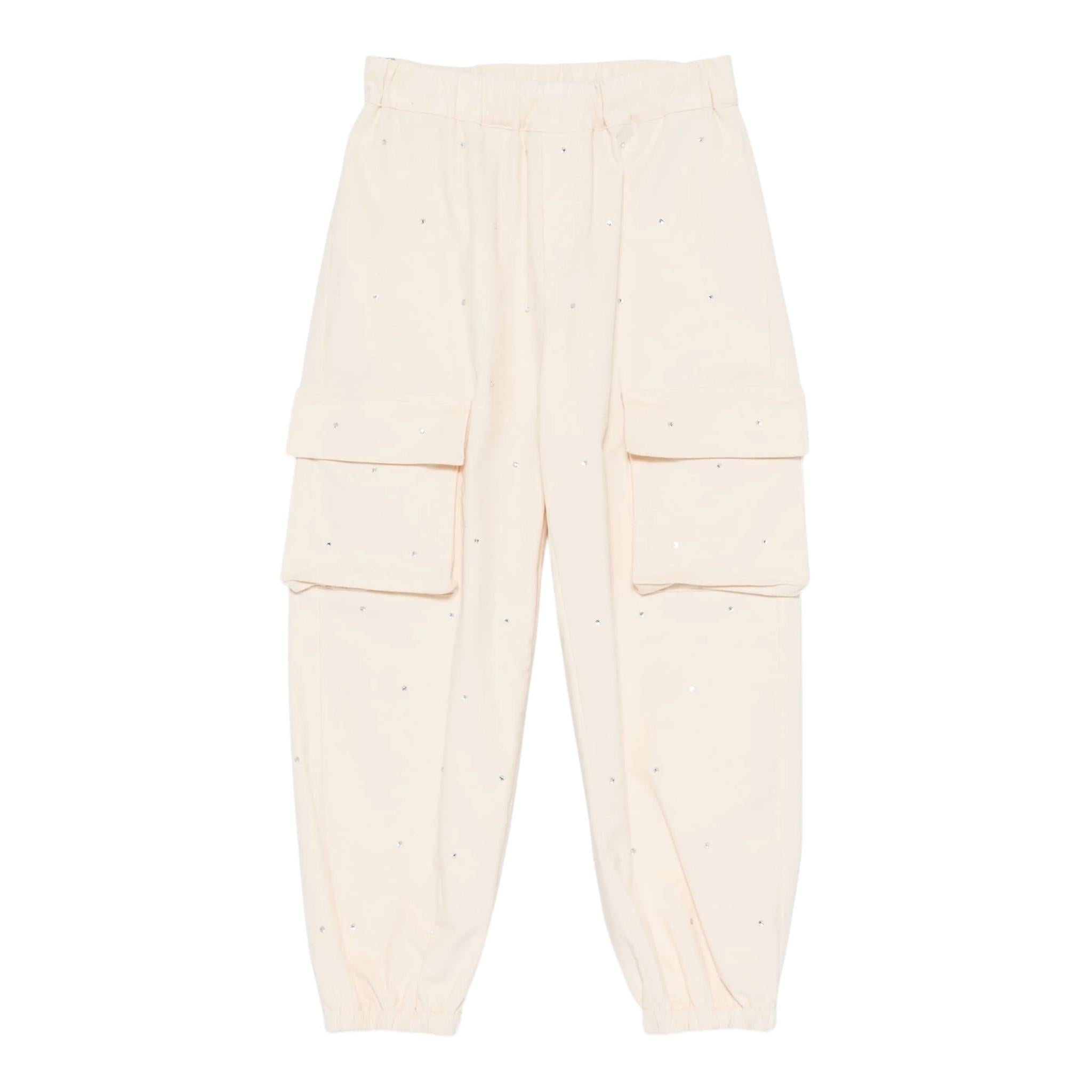 DOU DOU pantalone tinta unita con tasconi e brillantini Panna per Bambina DV6B21 PANNA DOU DOU 