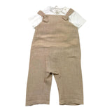 Teddy E Minou Komplette T-Shirt-Latzhose Zweifarbig Weiß/Beige Für Neugeborene