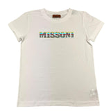 Missoni – Einfarbiges T-Shirt mit Rundhalsausschnitt und weißem Logo-Print für Mädchen