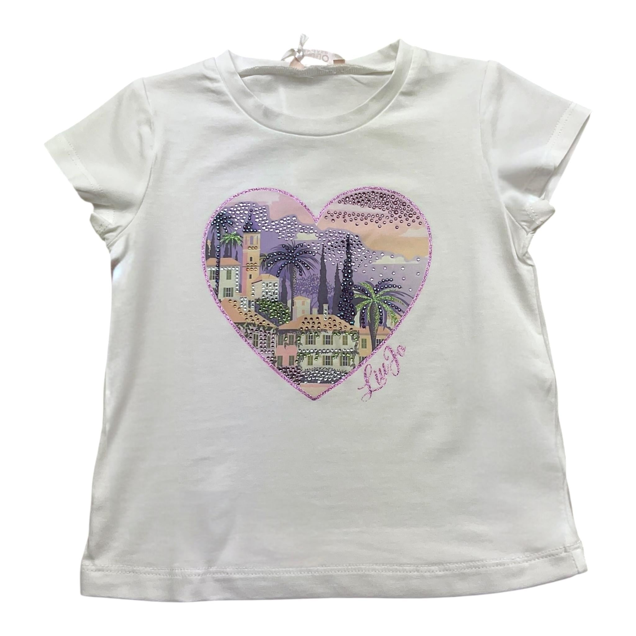 Liu Jo T-Shirt Girocollo Tinta Unita con Stampa E Brillantini per Bambina KA5093J BIANCO LIU JO 