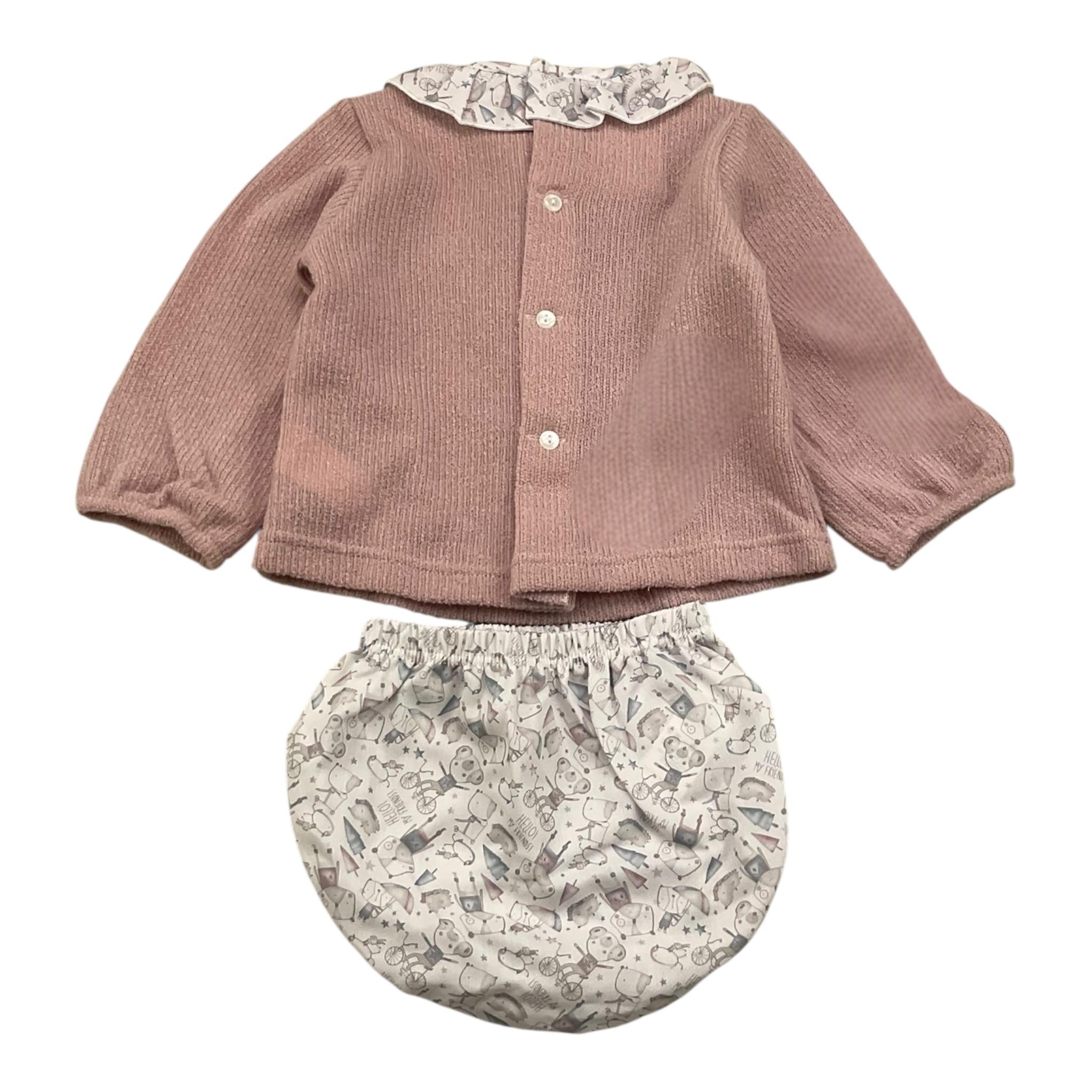 CALAMARO completo 2pz maglia-coulotte bicolore con colletto in contrasto Rosa per Neonata 11020X ROSA CALAMARO 