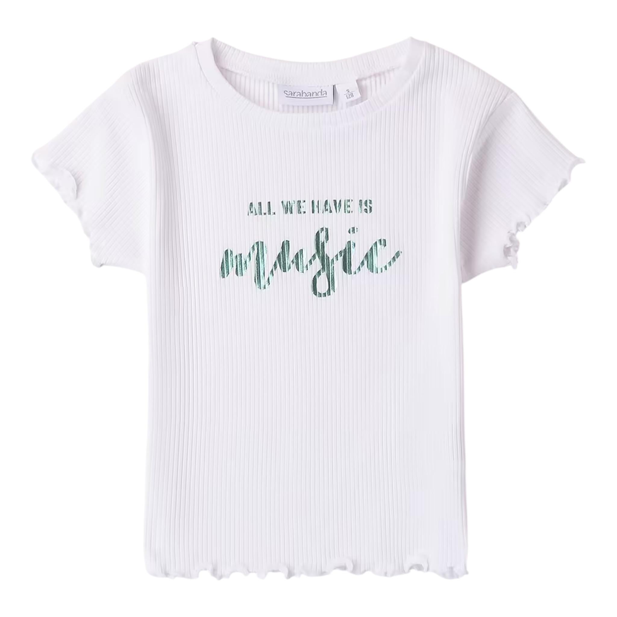 Sarabanda T-Shirt Girocollo tinta unita con Stampa Bianco per Bambina 0B445 BIANCO SARABANDA 