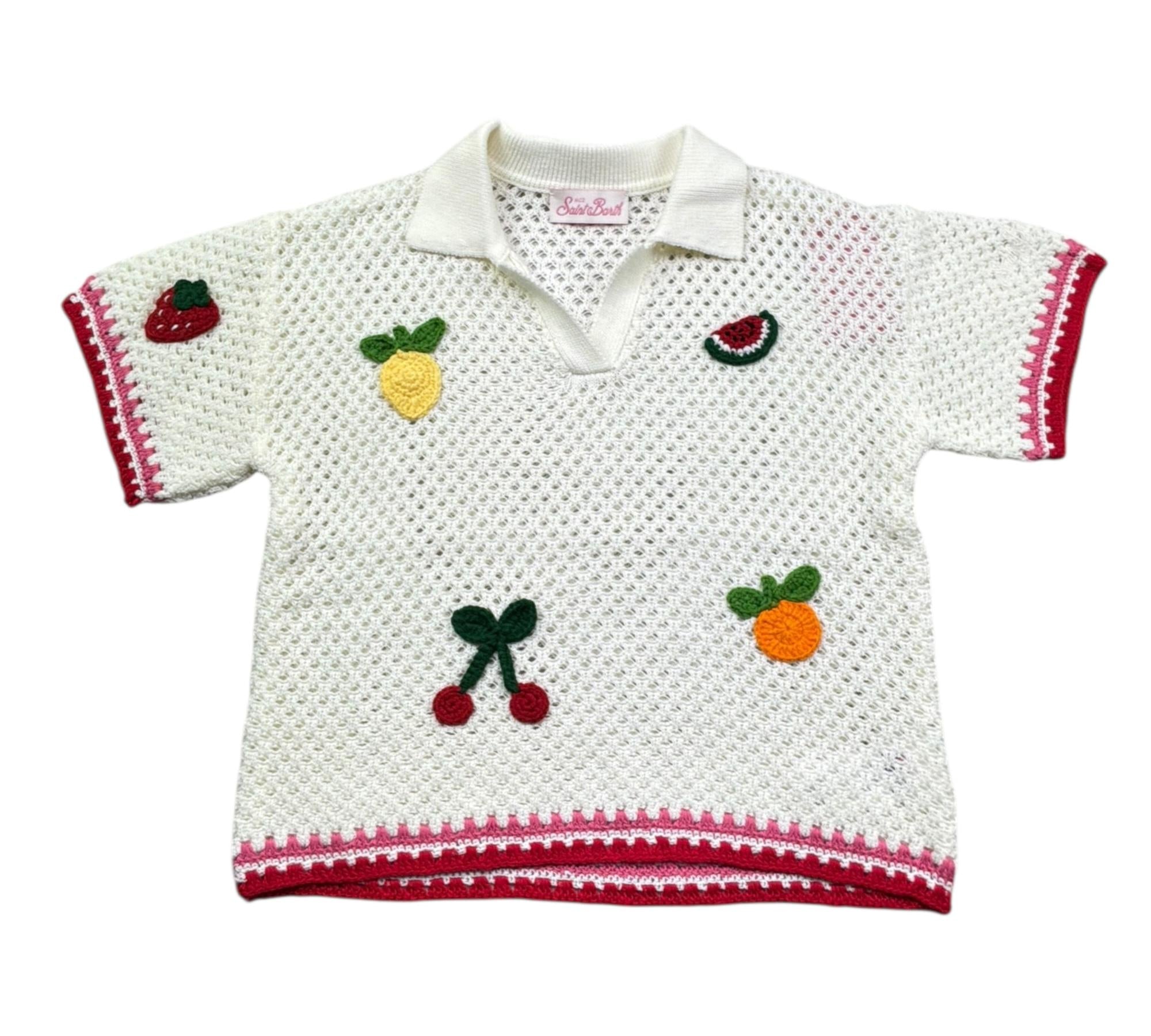 Saint Barth Polo Mezza Manica Tinta Unita con Trafori per Bambina PIXIE PANNA SAINT BARTH 