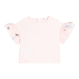 Das Eulen-Top in Volltonfarbe mit rosa Blumenapplikationen für Mädchen