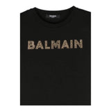 Balmain Einfarbiges T-Shirt mit Rundhalsausschnitt und Glitzer-Print Schwarz für Mädchen