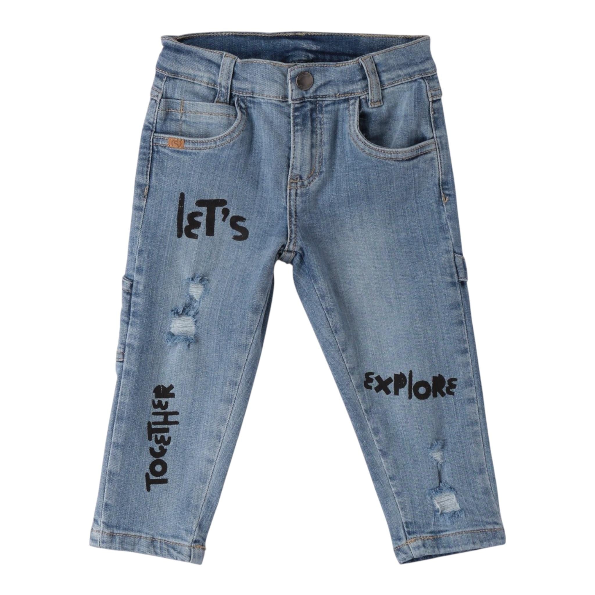 Sarabanda Jeans tinta unita con Stampa Azzurro per Bambino 0B032 AZZURRO SARABANDA 