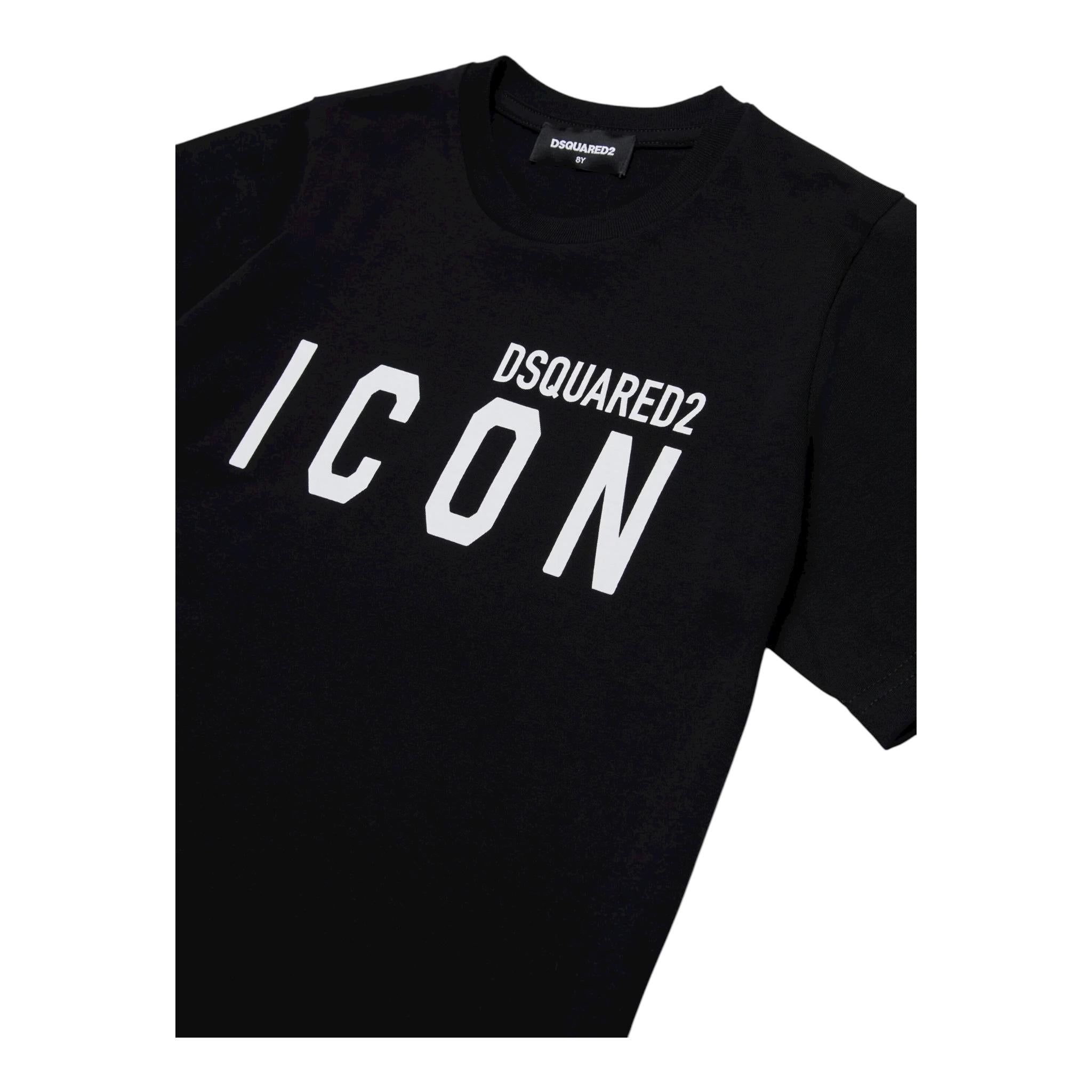 Dsquared2 T-Shirt Girocollo Tinta Unita con Stampa per Neonato DQ2968 NERO DSQUARED2 