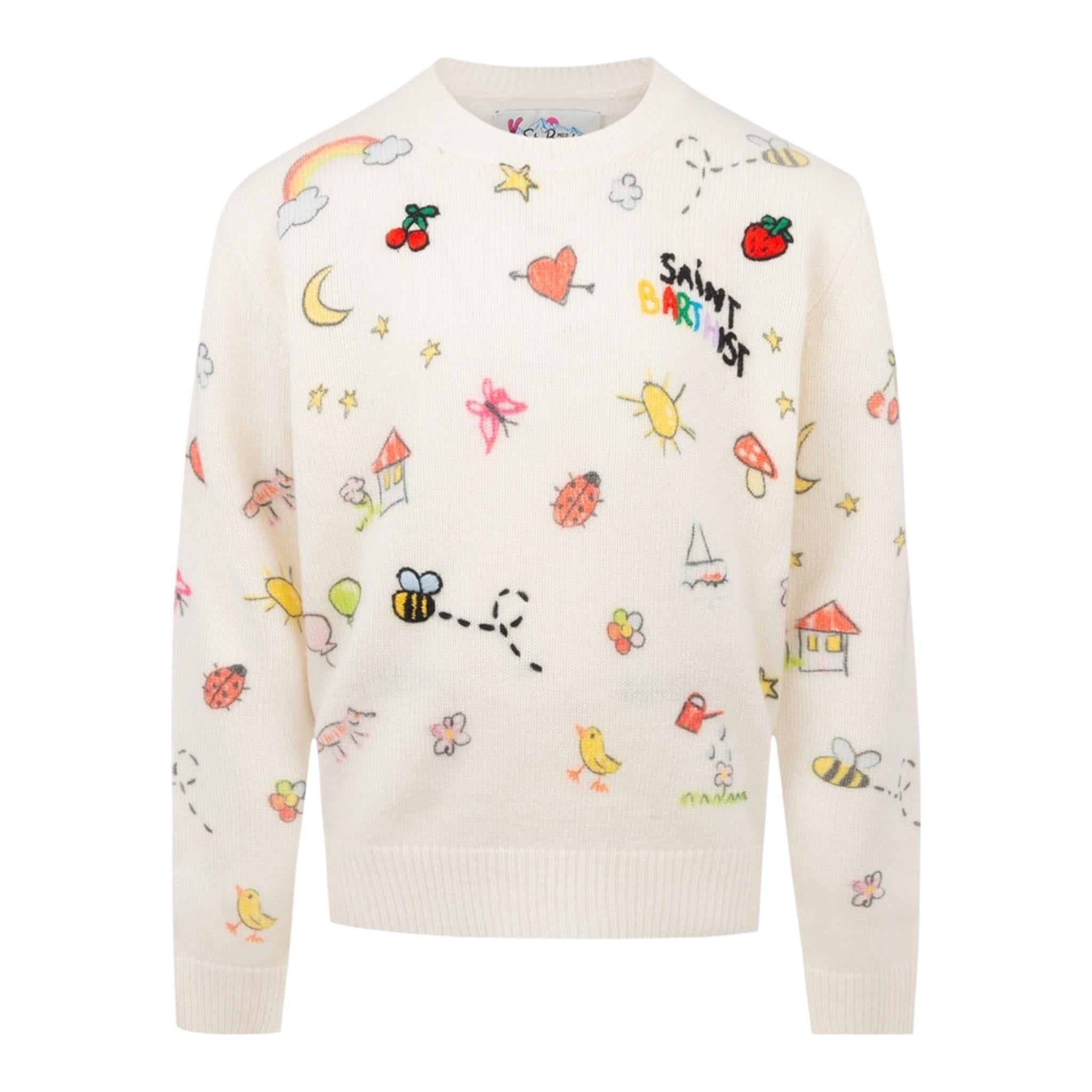 SAINT BARTH maglia girocollo tinta unita con ricami Panna per Bambina PRC0012 PANNA SAINT BARTH 