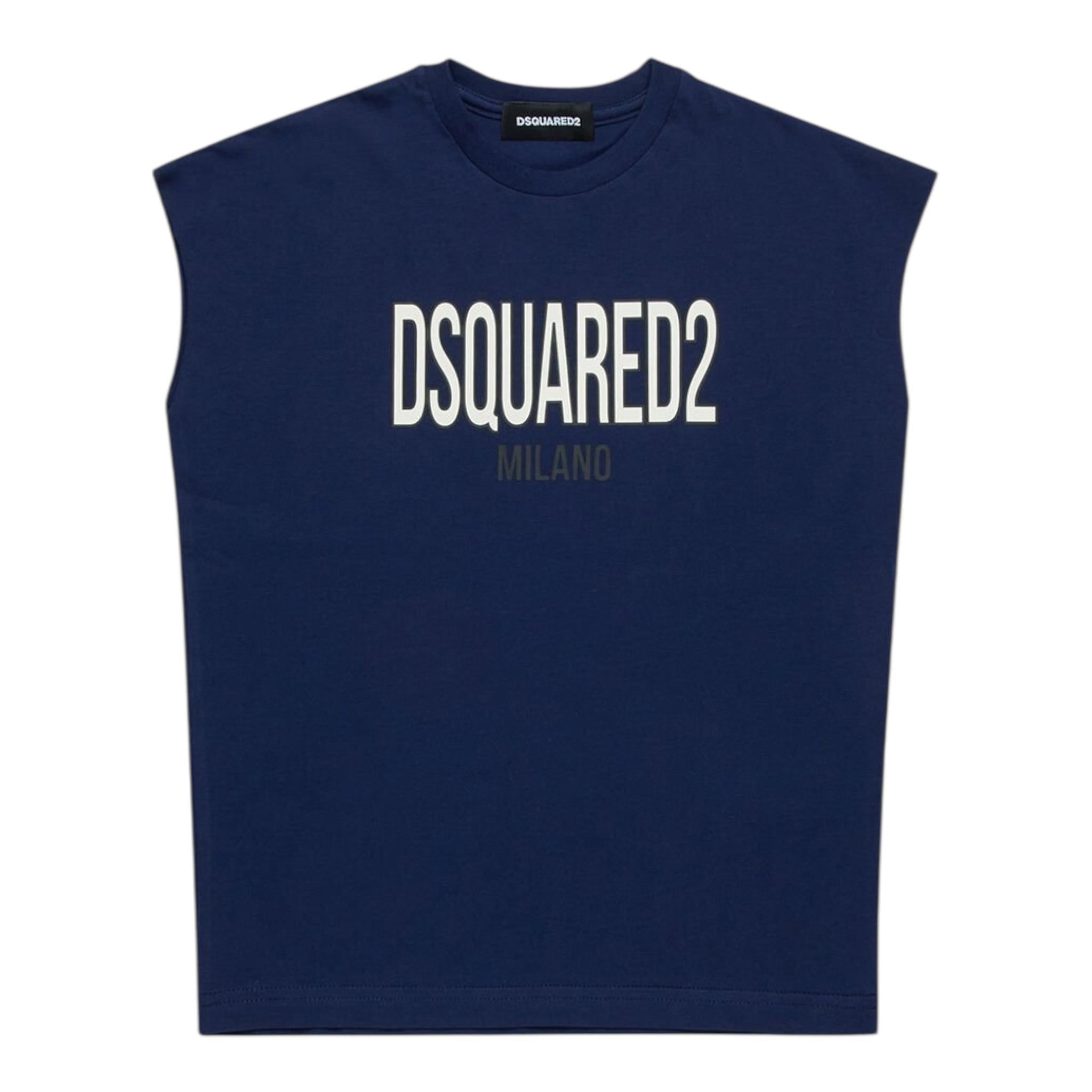 Dsquared2 Canotta Tinta Unita con Stampa Logo per Bambino DQ2900 BLU DSQUARED2 