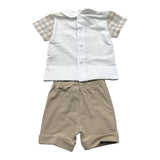 Marlu' Complete T-Shirt-Bermuda Zweifarbig Weiß/Beige Für Neugeborene