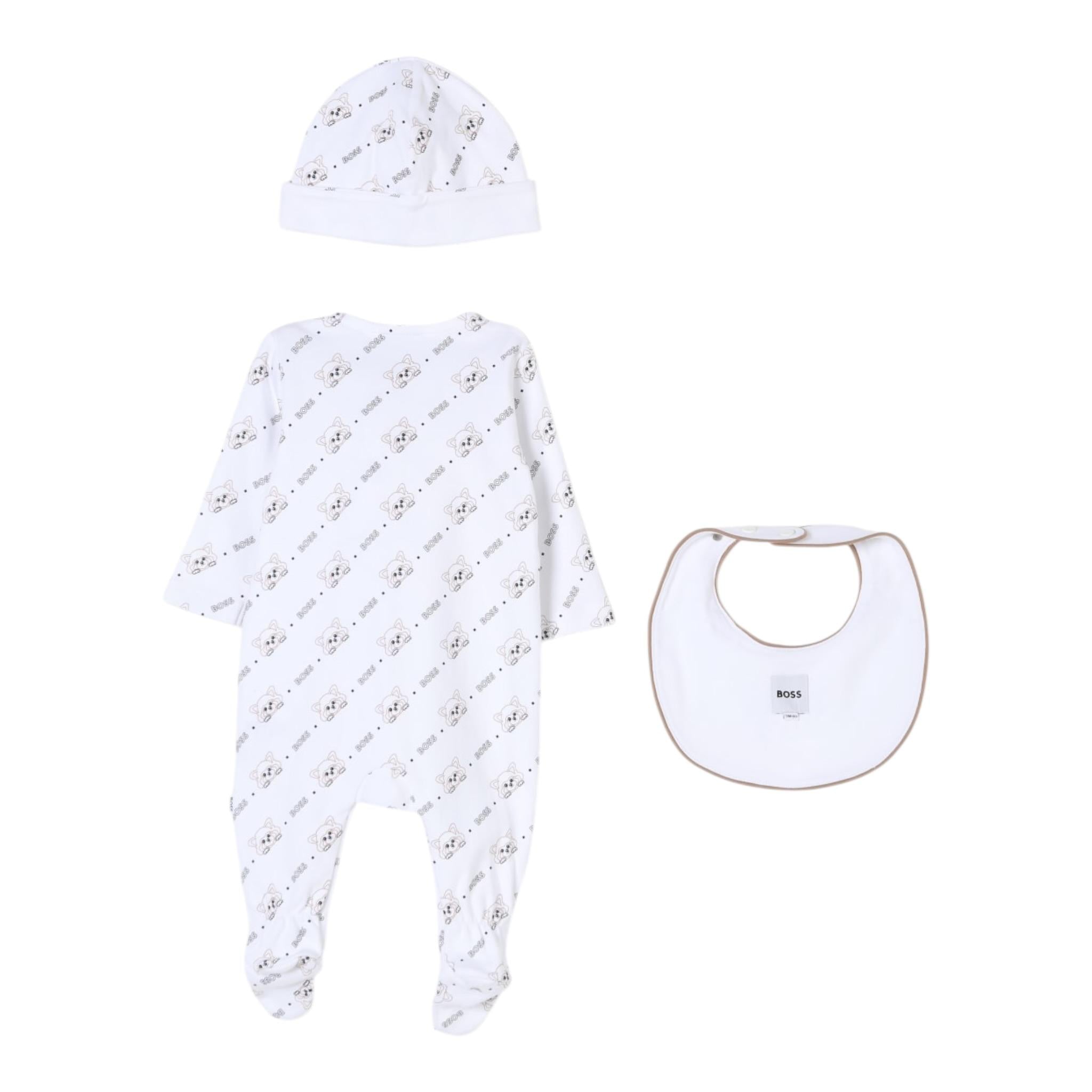 Boss Completo 3 Pezzi Tutina-Bavetta-Cappelli per Neonato J52175 BIANCO BOSS 