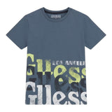 Guess T-Shirt Girocollo Tinta Unita con Stampa per Bambino L5RI12K8HM4 BLU GUESS 