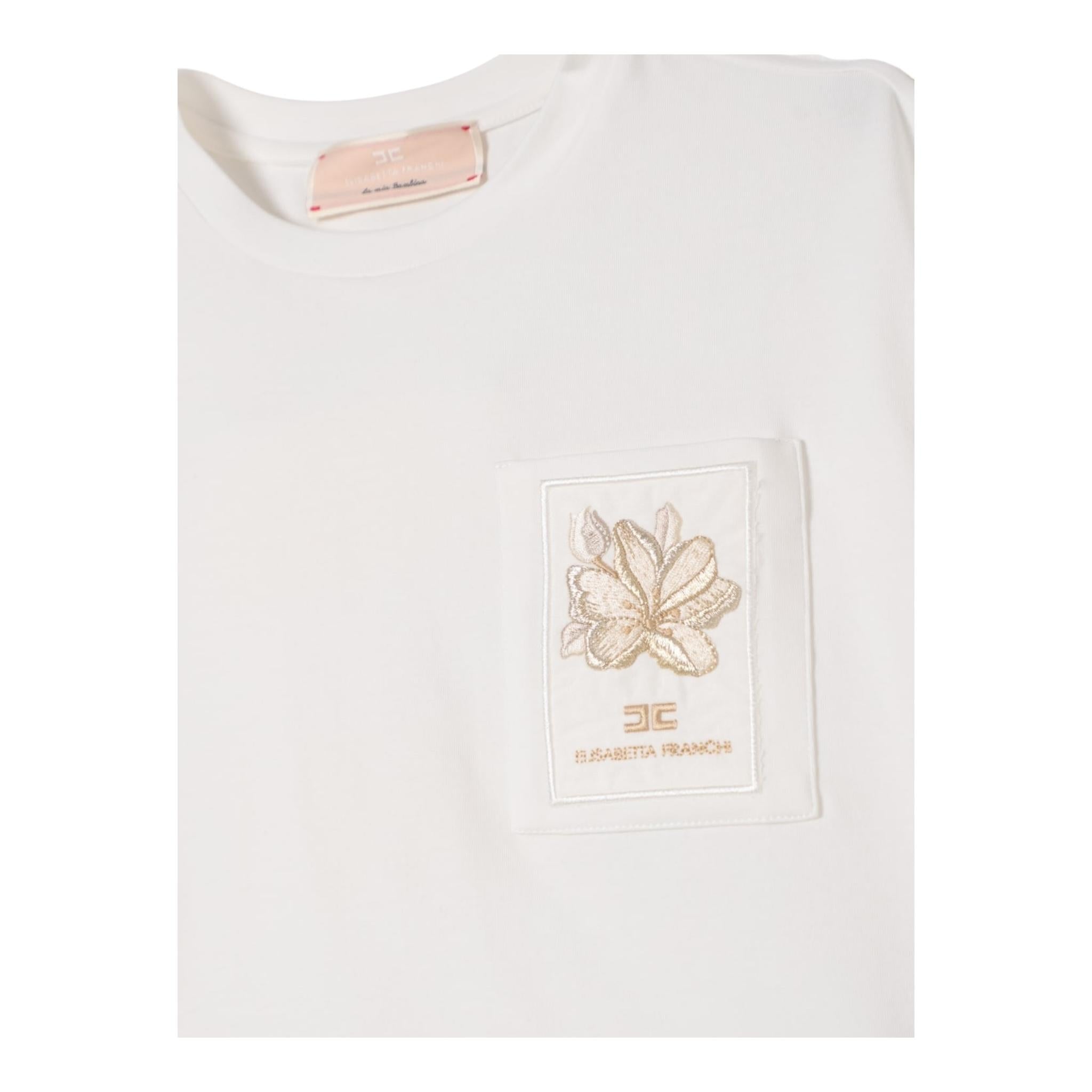 Elisabetta Franchi T-Shirt Girocollo Tinta Unita con Logo per Bambina EFTS232 PANNA ELISABETTA FRANCHI 
