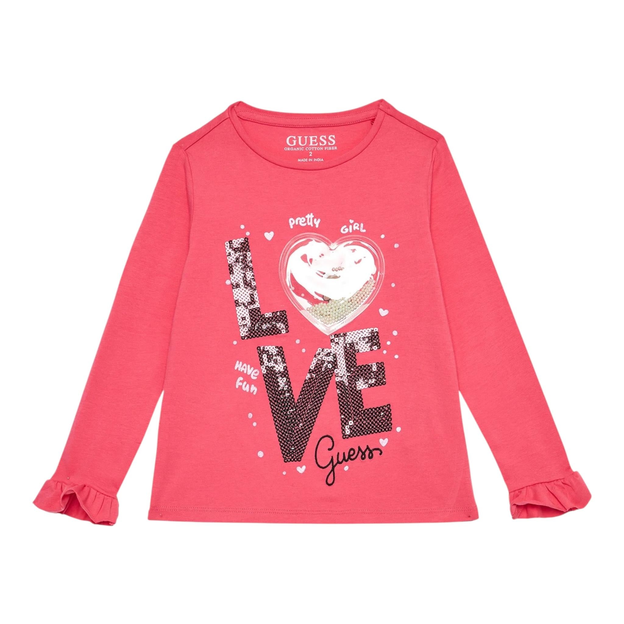 GUESS shirt girocollo tinta unita con stampa in contrasto  Rosa per Neonata K4BI11J1314 ROSA GUESS 