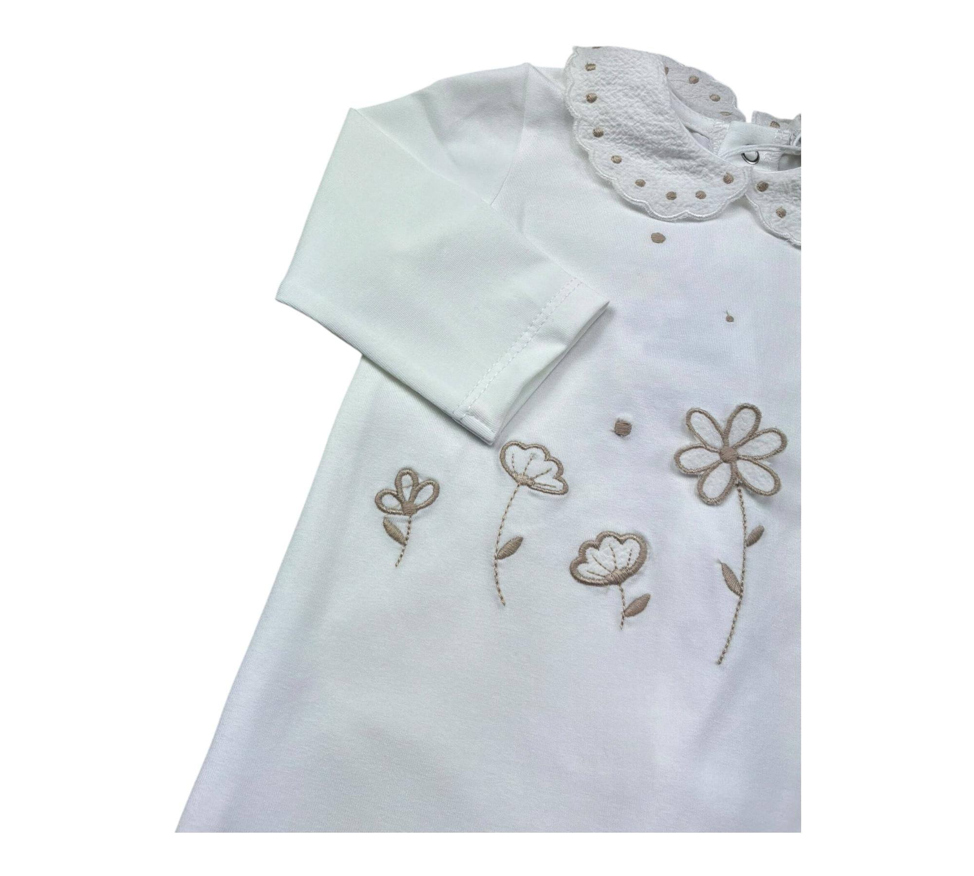 Le Bebe Tutina Manica Lunga Tinta Unita con Ricami per Neonata LBG6303 BIANCO LE BEBE 