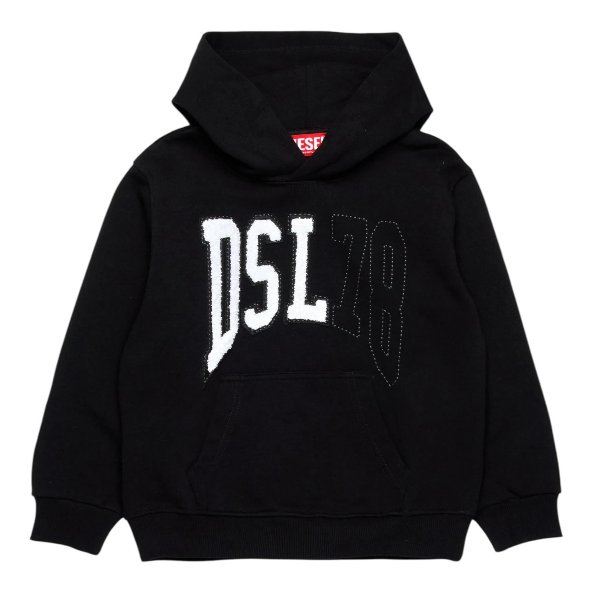 Diesel Felpa Chiusa con Cappuccio Tinta Unita con Ricamo Logo per Bambino J02226 NERO DIESEL 