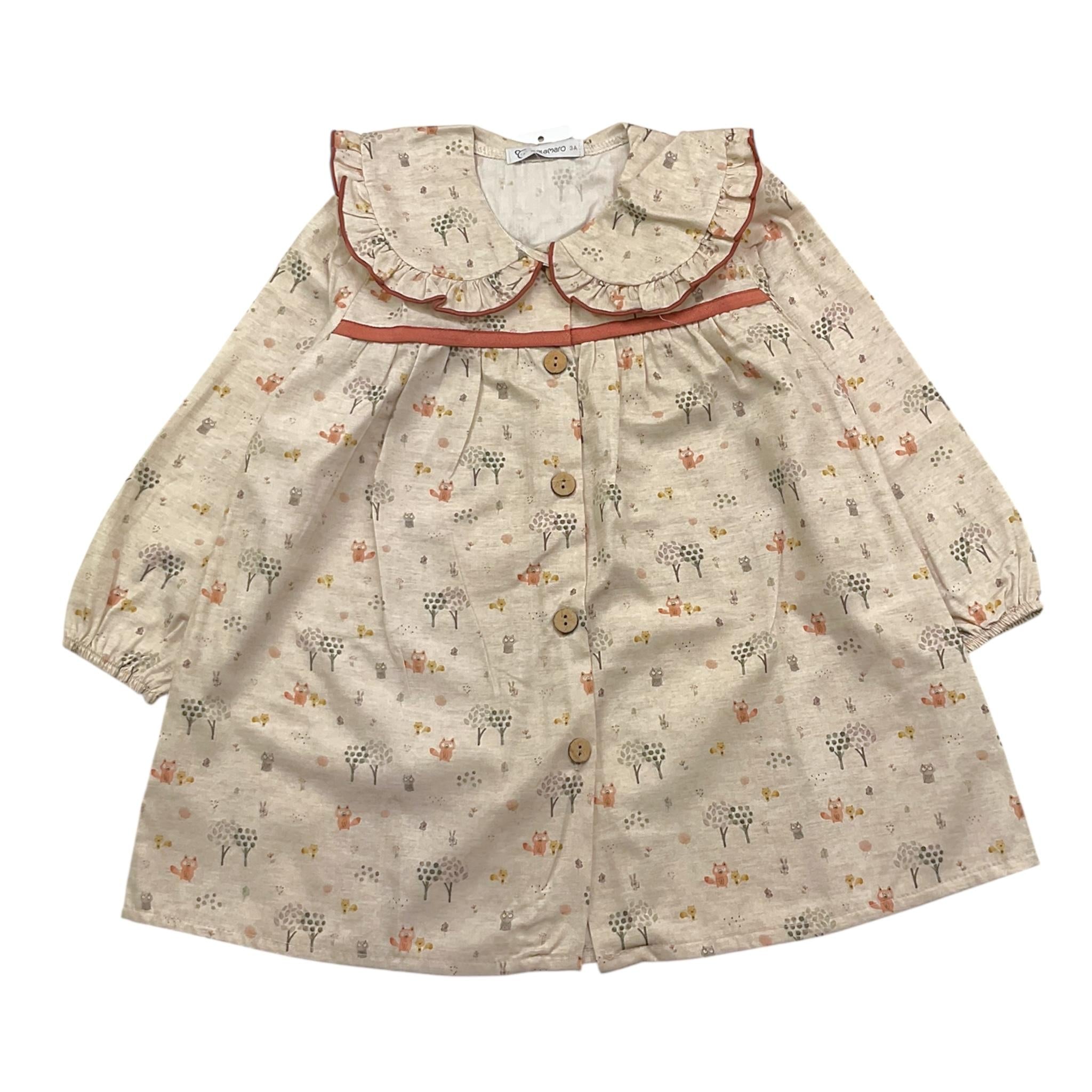 CALAMARO abito tinta unita con stampa animali Beige per Bambina 21276 BEIGE CALAMARO 